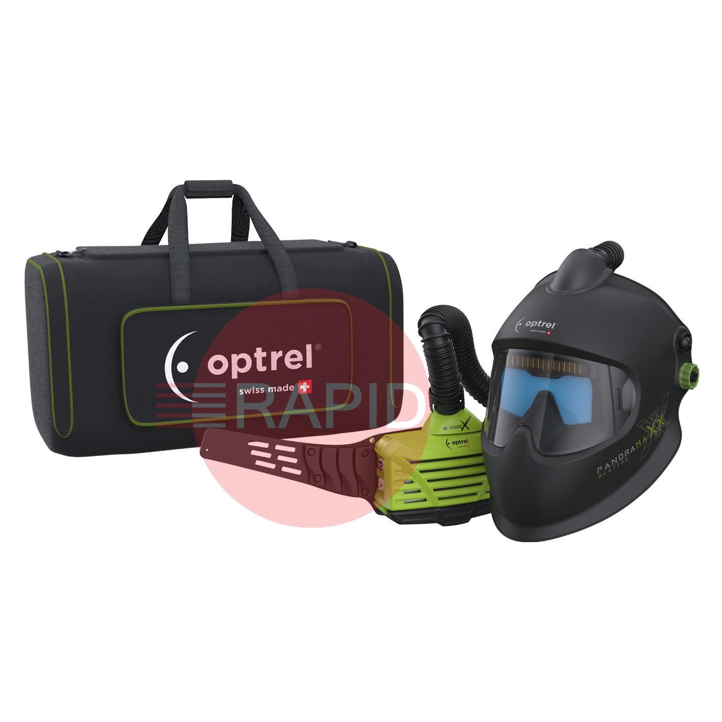 4550.560  Optrel Panoramaxx Quattro Auto Darkening Welding Helmet & E3000X 18 Hours PAPR System, Ready to Weld Package