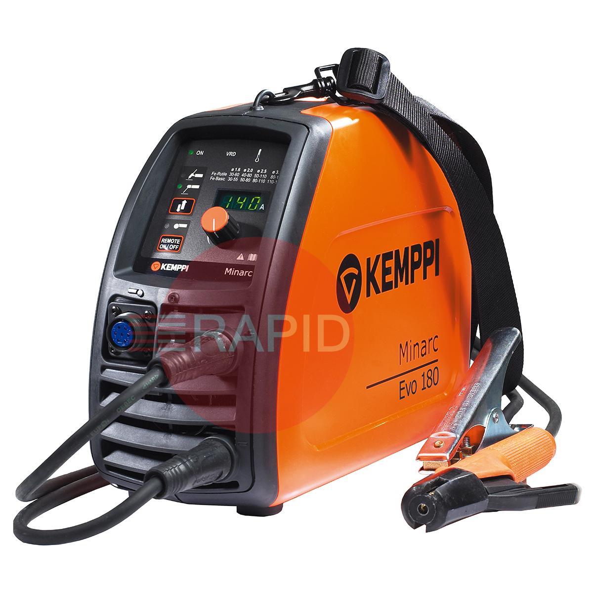 61002180  Kemppi Minarc Evo 180 MMA Arc Welder, 230v Including Arc Cable, Earth Clamp & Shoulder Strap