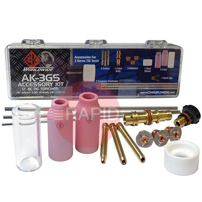 CK-AK3GS  CK TIG Torch Complete Gas Saver Kit CK210, TL210, FL250, CK300, TL300, CK18, TL18, CK26, TL26 & Kemppi 220, 250W (See Chart For Contents)