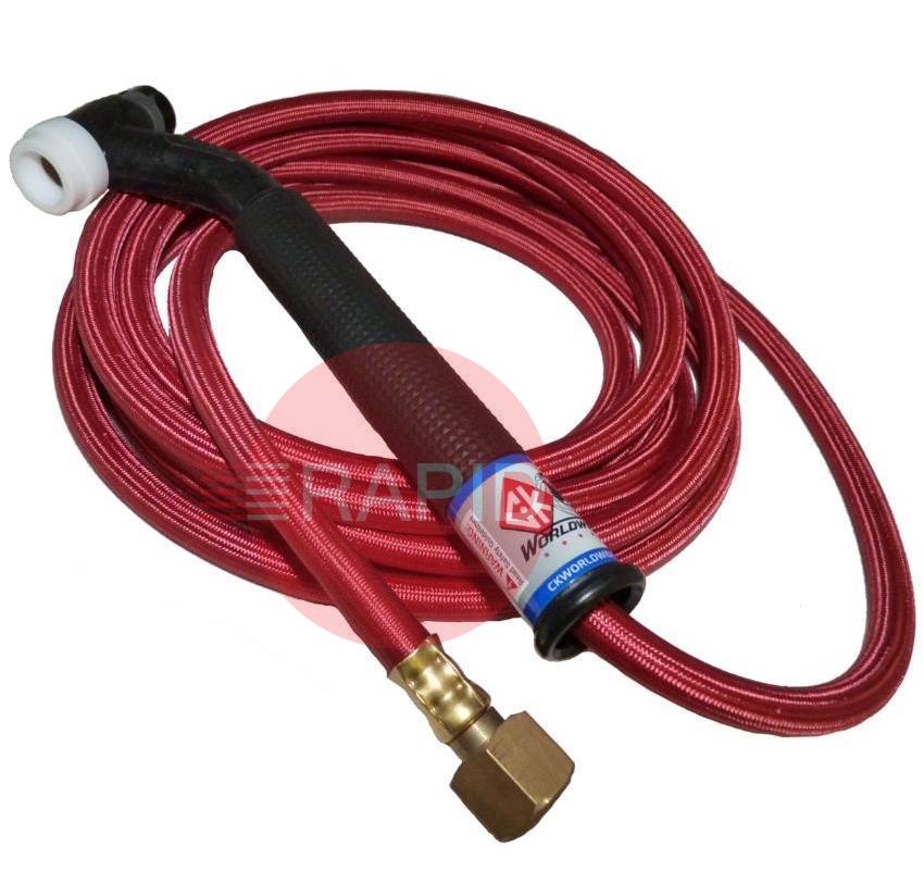 CK-CK1725RSFFX  CK 17 Flex Head Gas Cooled TIG Torch with 1pc 7.6m Superflex Cable, 3/8BSP, 150 Amp @ 100% Duty Cycle