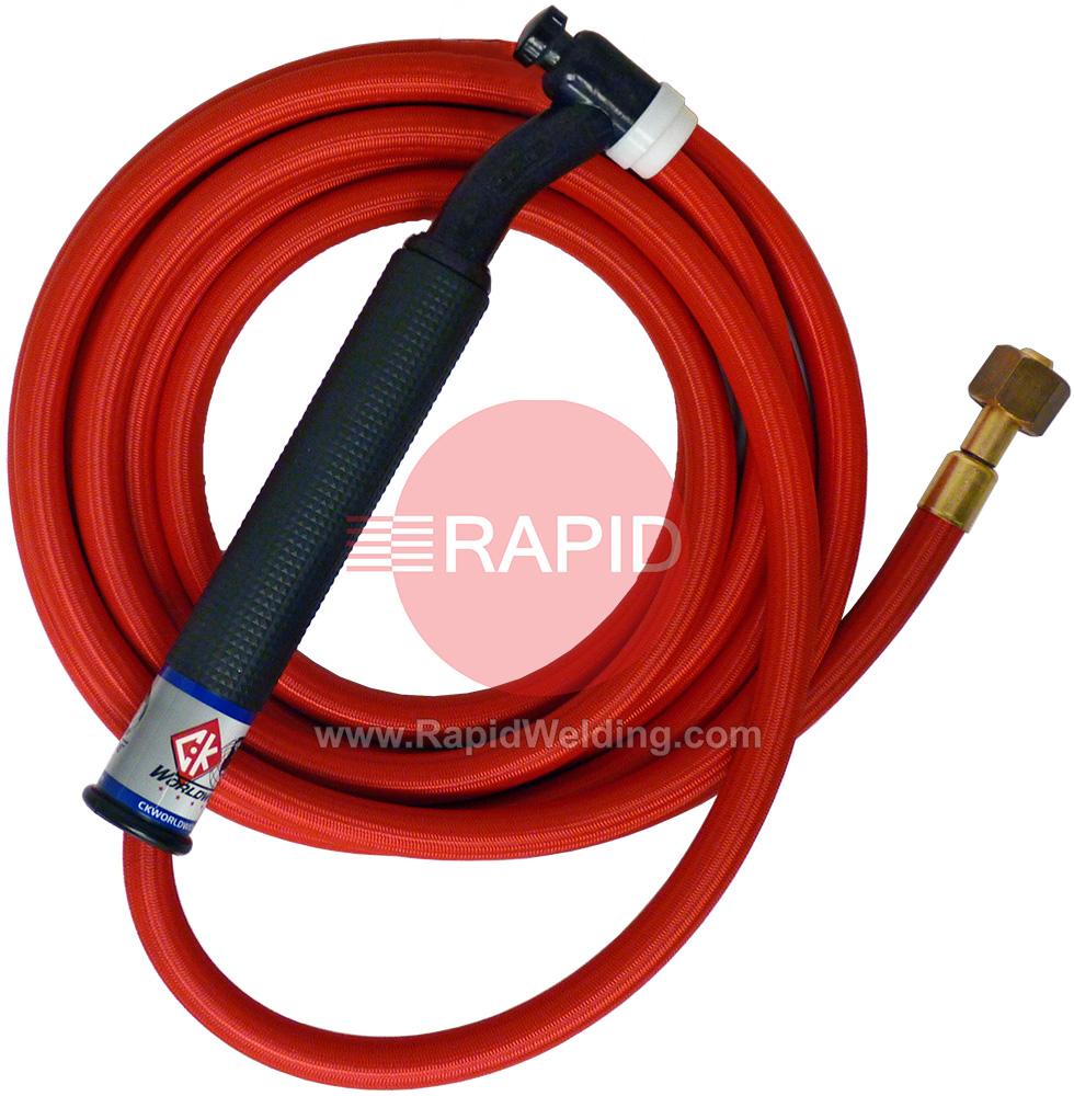 CK-CK2612RSFFX  CK26 Flex Head Gas Cooled 200 Amp TIG Torch with 1pc 4m Superflex Cable, 3/8 BSP