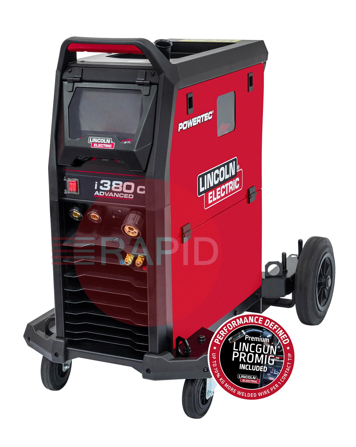 K14288-2  Lincoln Powertec i380C Advanced MIG Inverter Welder Air Cooled Package - 400v, 3ph