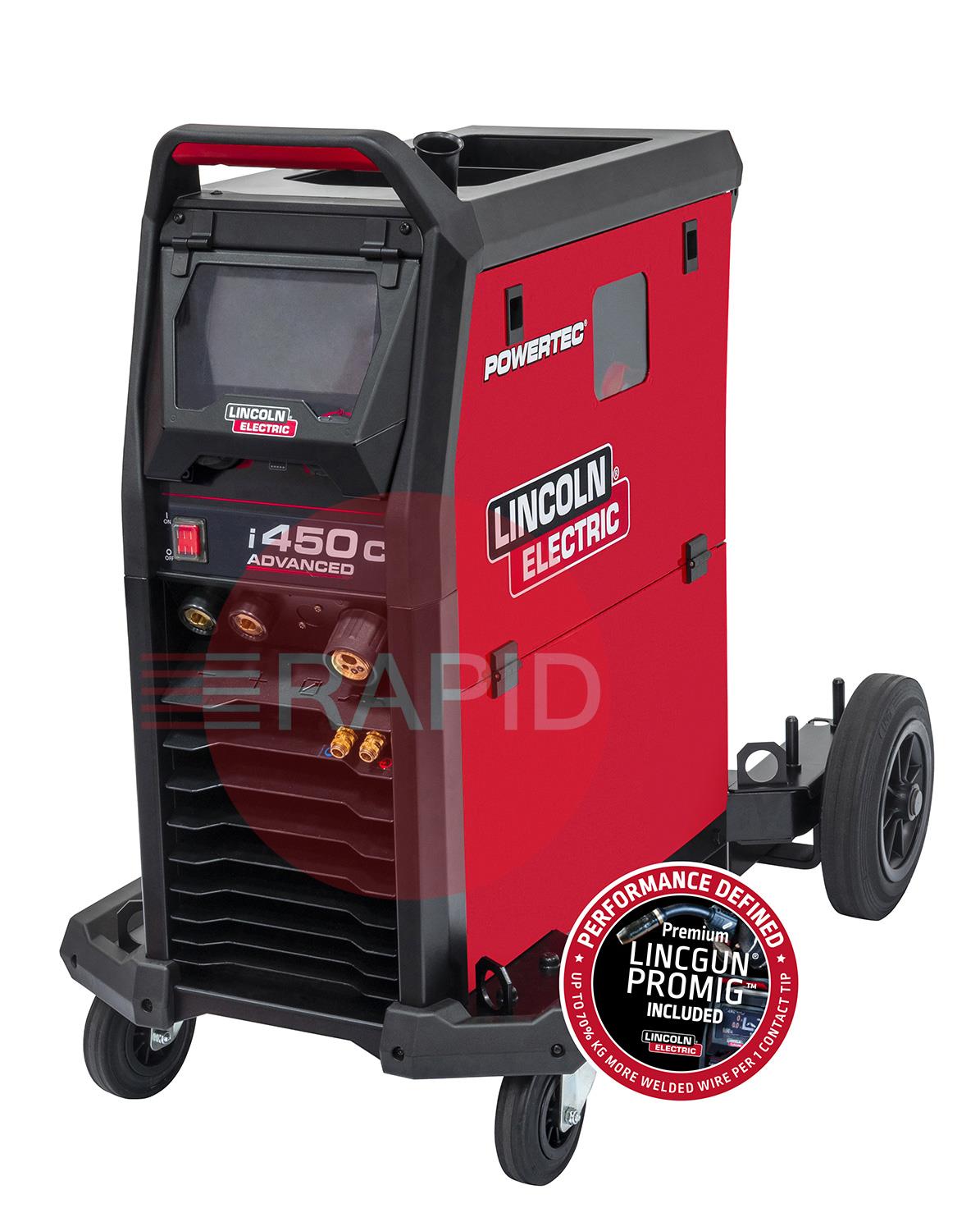 K14289-2  Lincoln Powertec i450C Advanced MIG Inverter Welder Air Cooled Package - 400v, 3ph