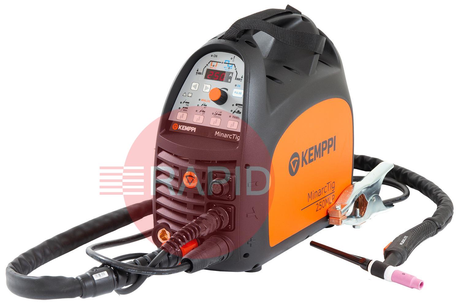 P0611TX  Kemppi MinarcTig 250 MLP with 4m TX165GF4 Torch, Earth Cable & Gas Hose