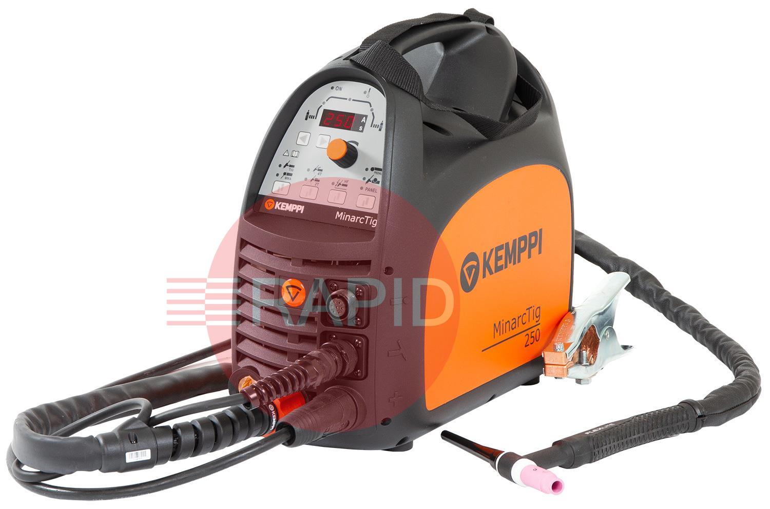 P0636TX  Kemppi MinarcTig 250 with 4m TX135GF4 Torch, Earth Cable & Gas Hose