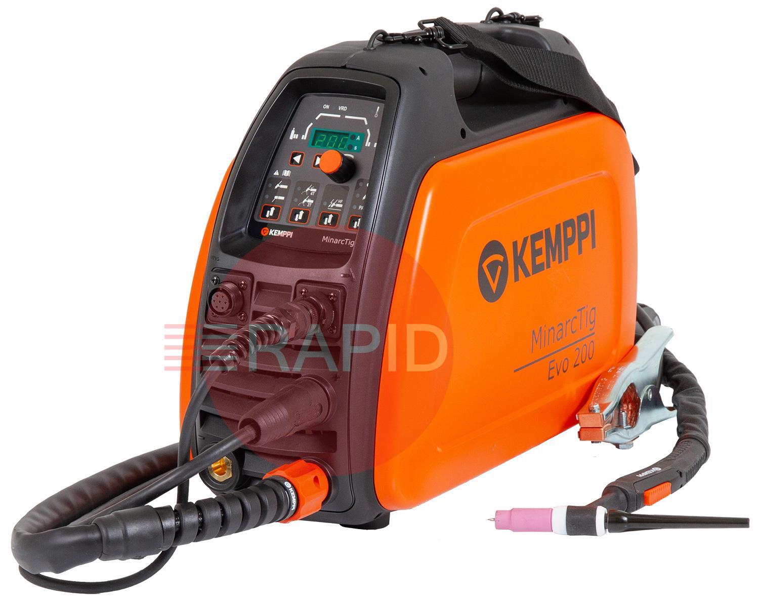 P0644TX  Kemppi MinarcTig EVO 200 with 4m TX225GS4 Torch, Earth Cable & Gas Hose